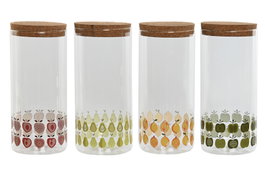 DKD Home Decor Set de 4 Botes de Borosilicato con Diseño de Fruta