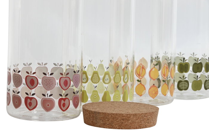 DKD Home Decor Set de 4 Botes de Borosilicato con Diseño de Fruta