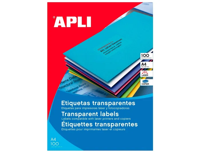 Apli Etiquetas Adhesivas Transparentes 48,5x25,4 mm 880 Etiquetas/Hoja Compatible Láser Inkjet Fotocopiadora Caja 20 Hojas Din A4