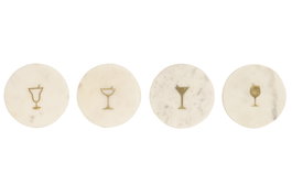 DKD Home Decor Set de 4 Posavasos de Mármol y Latón, 2 Packs Surtidos