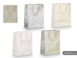 Pincello Bolsa Asa Rayas Oro Plata 32x26x12 cm (Set de 48)
