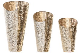DKD Home Decor Set de 2 Jarrones Metálicos Dorado y Beige