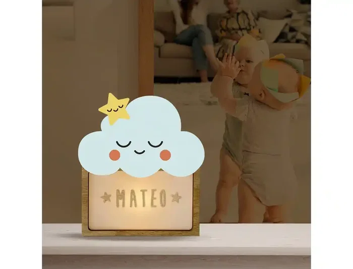 Wondee Lampara Personalizable Little Cloud para Bebé Luz Nocturna Infantil Quit Miedos Madera