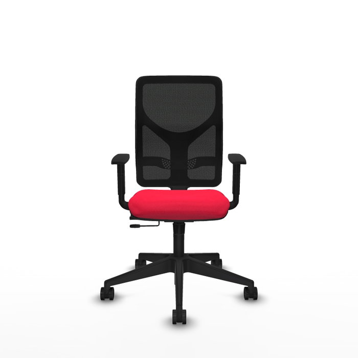 Silla de oficina Motilla con mecanismo Sincro/Traslack tapizada con Tela color Rojo y malla color Negro. Equipada con lumbar 1D, Brazos 1D y Ruedas 65mm nailon Silla de oficina Motilla con mecanismo Sincro/Traslack tapizada con Tela color Rojo y malla color Negro. Equipada con lumbar 1D, Brazos 1D y Ruedas 65mm nailon