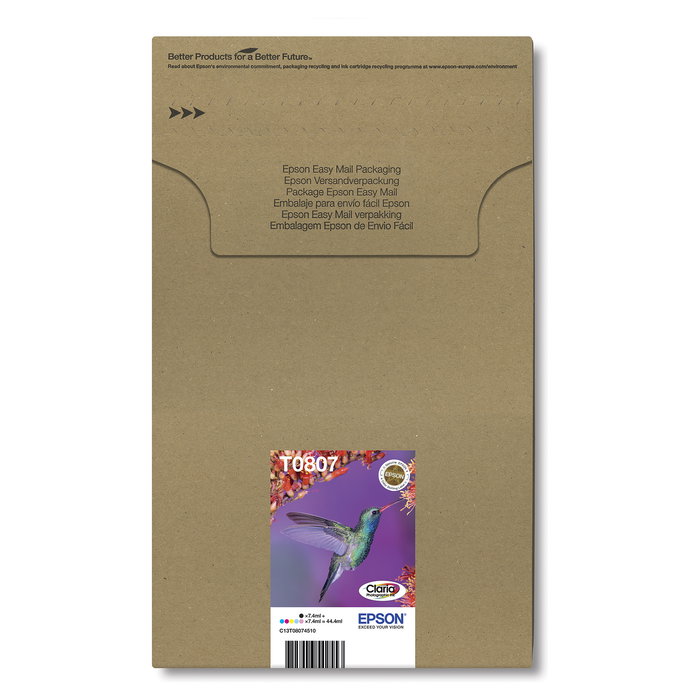 Epson C13T08074510 Pack de 6 Cartuchos de Tinta Originales Easy Mail T0807 Kolibri Claria Photo, Negro, Cian, Cian claro, Magenta, Magenta claro, Amarillo - Multipack