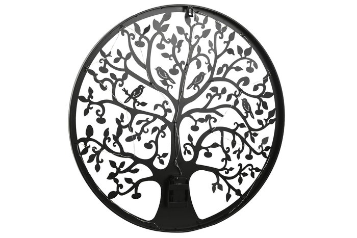 DKD Home Decor Decoración de Pared LED Metal Árbol Pájaros Negro