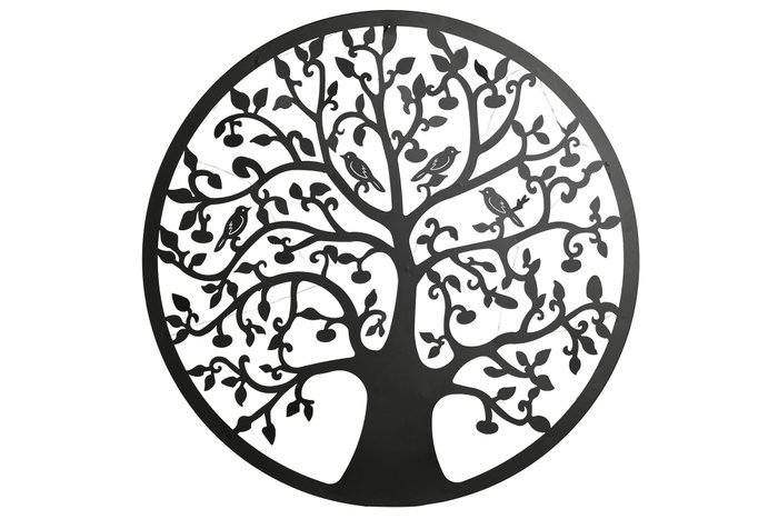 DKD Home Decor Decoración de Pared LED Metal Árbol Pájaros Negro