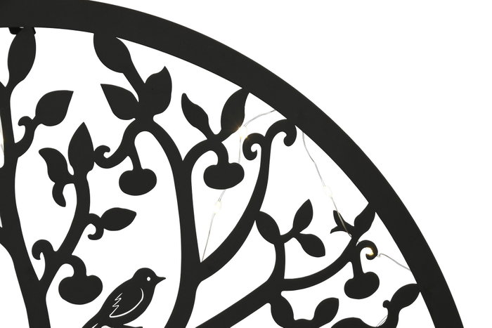 DKD Home Decor Decoración de Pared LED Metal Árbol Pájaros Negro