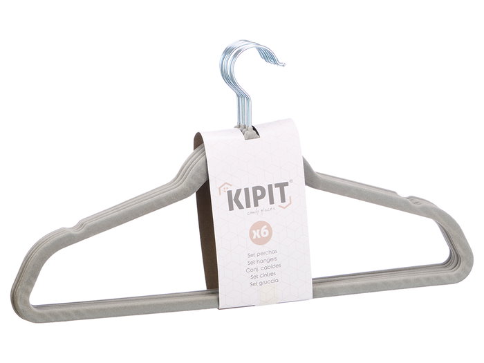 Kipit Set 6 Perchas Flocadas Gris 44x23x4 cm (Set de 24)