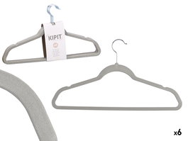 Kipit Set 6 Perchas Flocadas Gris 44x23x4 cm (Set de 24)