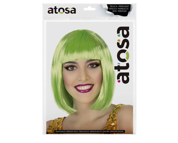 Peluca Corta Lisa Verde Con Flequillo 100 gr Ideal Disfraces Carnaval Halloween Eventos Escolares