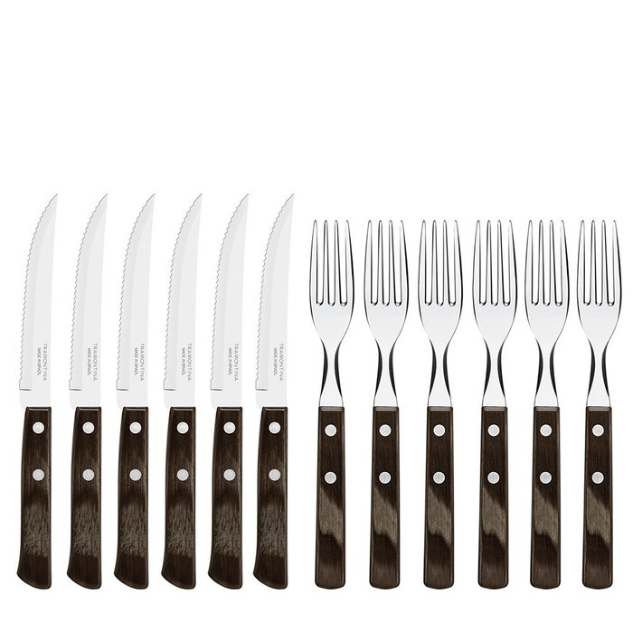 Tramontina Juego para Asado de 12 Piezas - Cuchillos y Tenedores de Acero Inoxidable con Mangos de Madera Polywood Color Castaño Tramontina Juego para Asado de 12 Piezas - Cuchillos y Tenedores de Acero Inoxidable con Mangos de Madera Polywood Color Castaño
