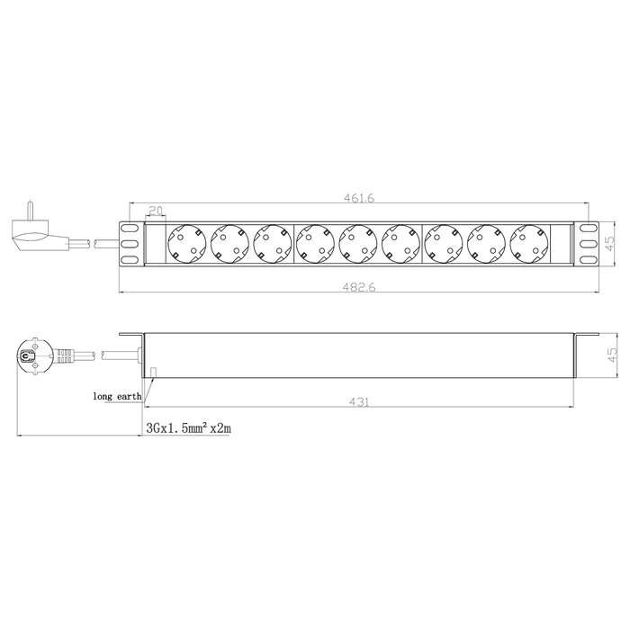 EFB Elektronik EK631DE.1 Regleta de alimentación de aluminio con 9 salidas AC
