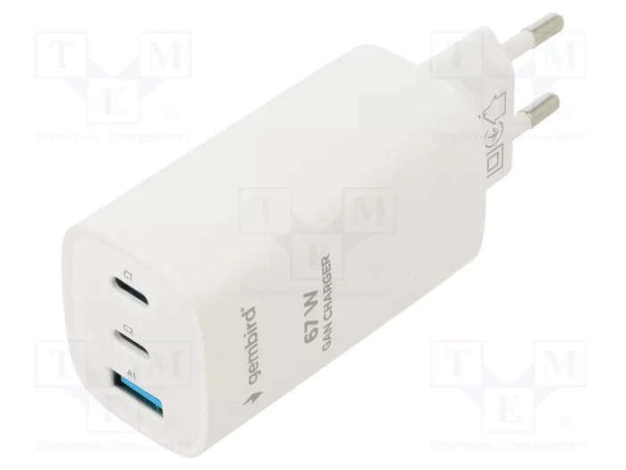 Gembird TA-UC-PDQC65-01-W Cargador Rápido 65 W con 2 Puertos USB-C y 1 USB-A Blanco Gembird TA-UC-PDQC65-01-W Cargador Rápido 65 W con 2 Puertos USB-C y 1 USB-A Blanco