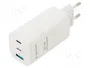 Gembird TA-UC-PDQC65-01-W Cargador Rápido 65 W con 2 Puertos USB-C y 1 USB-A Blanco