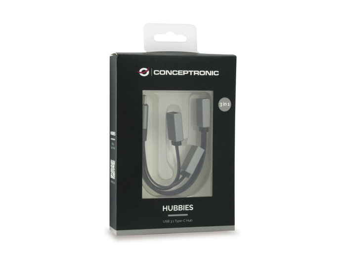 Conceptronic HUBBIES01GR Hub USB Tipo C con 1 Puerto USB 3.0 y 2 Puertos USB 2.0, Supervelocidad USB 3.0