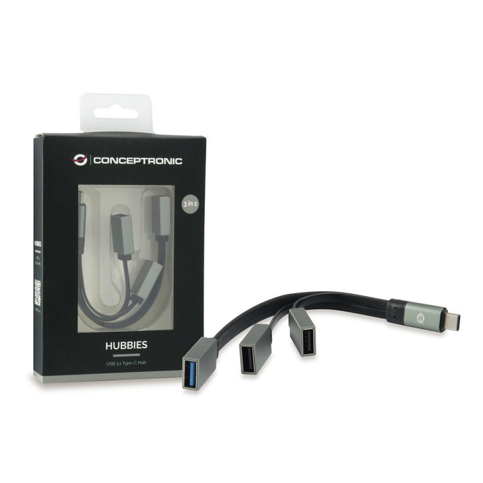 Conceptronic Hubbies01g Hub USB-C con 3 puertos (1x USB 3.0 y 2x USB 2.0) Gris