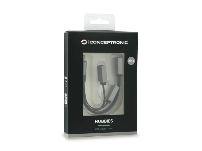 Conceptronic HUBBIES01G Hub USB-C con 3 puertos (1x USB 3.0 y 2x USB 2.0), Gris
