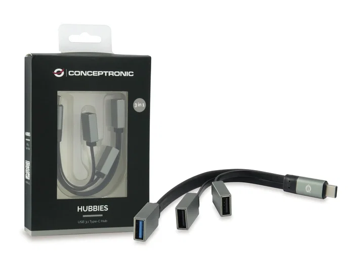 Conceptronic HUBBIES01G Hub USB-C con 3 puertos (1x USB 3.0 y 2x USB 2.0), Gris