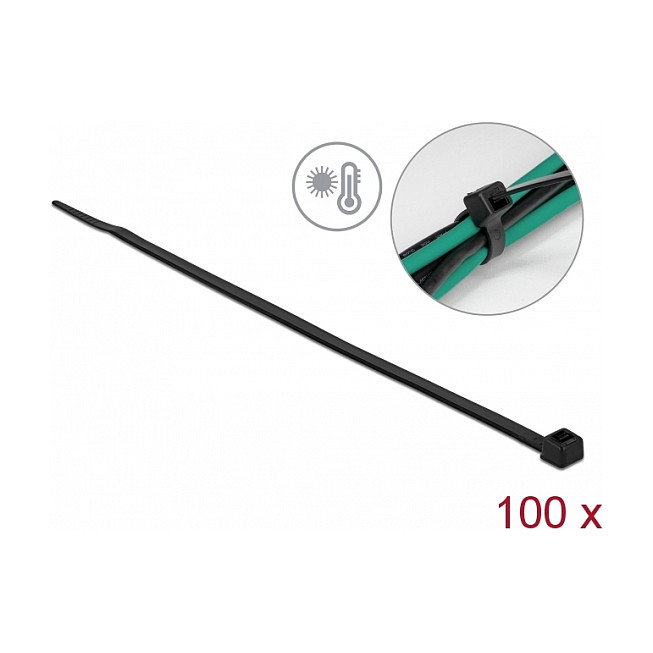 DeLOCK Brida para cables resistente al calor 380 x 4,8 mm, negro, 100 unidades DeLOCK Brida para cables resistente al calor 380 x 4,8 mm, negro, 100 unidades