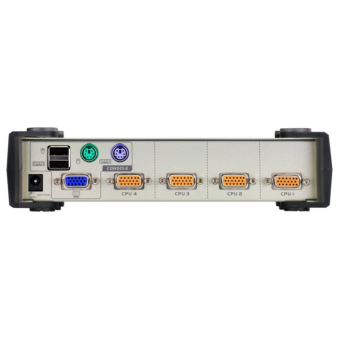 ATEN Switch KVM de 4 Puertos USB y PS/2 con VGA, Resolución QXGA 2048 x 1536 Píxeles, Incluye Cables KVM, Color Negro y Gris