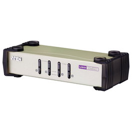 ATEN Switch KVM de 4 Puertos USB y PS/2 con VGA, Resolución QXGA 2048 x 1536 Píxeles, Incluye Cables KVM, Color Negro y Gris