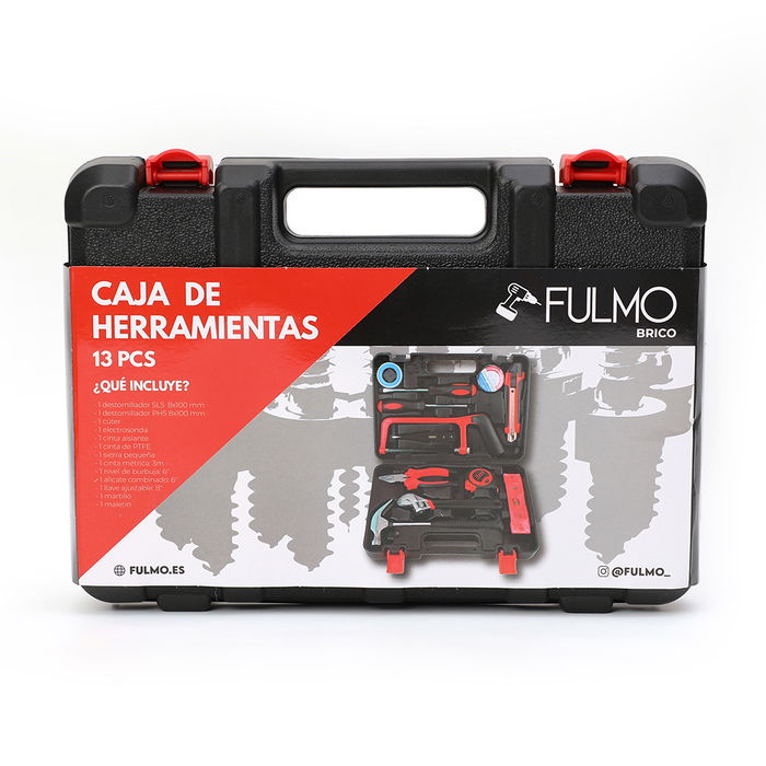 Fulmo Maletín herramientas de 13 piezas, incluye destornilladores, cúter, electrosonda y más
