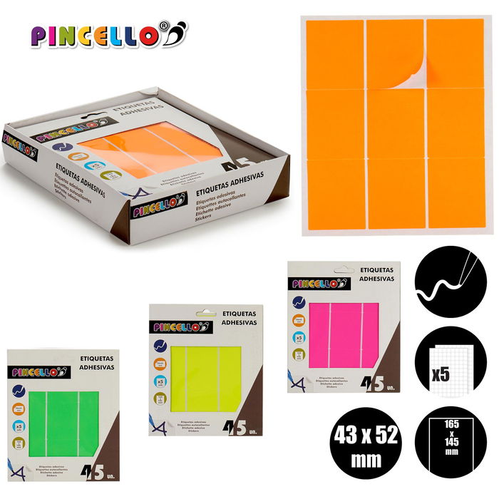 Pincello Etiquetas Adhesivas Rectas Surtidas 43x52 mm 5 Páginas (Set de 120)
