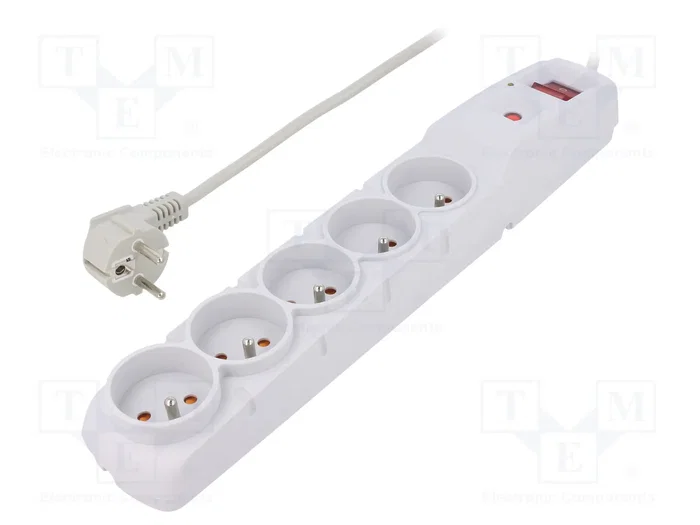 Acar F5 Regleta de protección contra sobretensiones, 5 tomas, 3,0m, gris