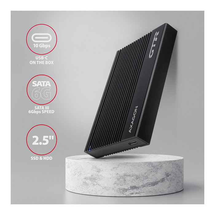 Axagon EE25-GTR Carcasa para disco duro externo USB-C 3.2 Gen 2 - SATA 6G, 2.5 pulg, negro