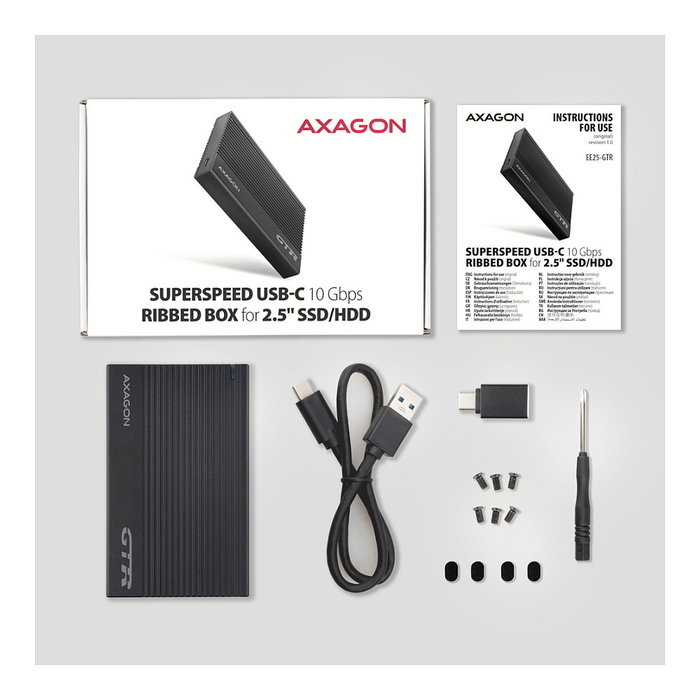 Axagon EE25-GTR Carcasa para disco duro externo USB-C 3.2 Gen 2 - SATA 6G, 2.5 pulg, negro