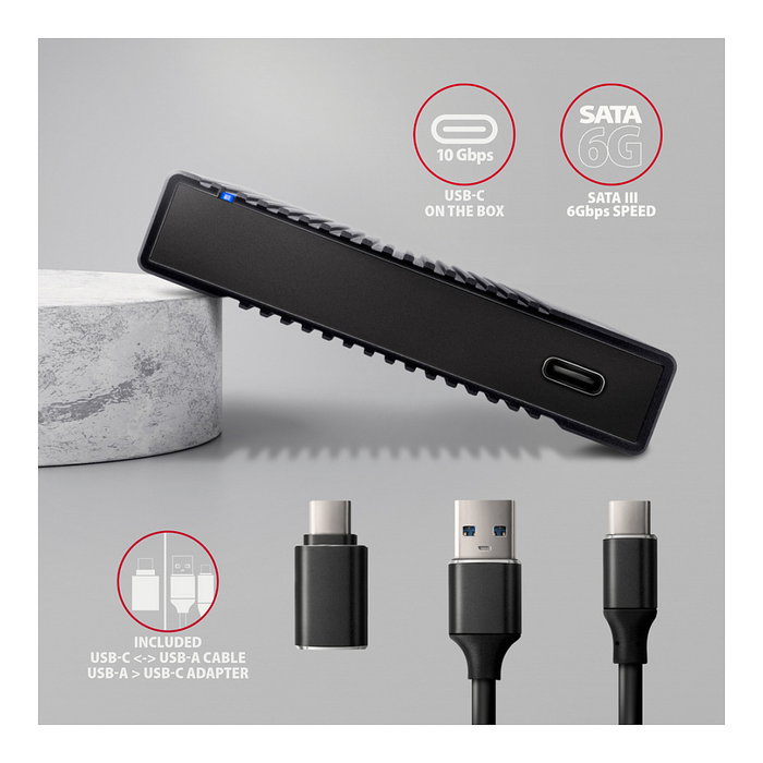 Axagon EE25-GTR Carcasa para disco duro externo USB-C 3.2 Gen 2 - SATA 6G, 2.5 pulg, negro
