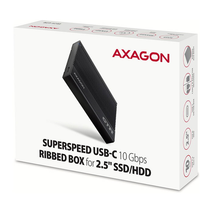 Axagon EE25-GTR Carcasa para disco duro externo USB-C 3.2 Gen 2 - SATA 6G, 2.5 pulg, negro