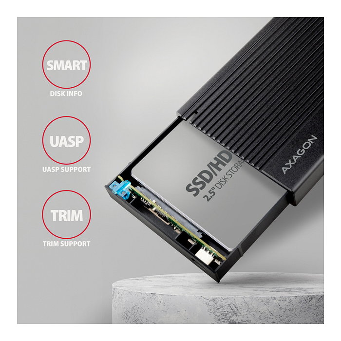 Axagon EE25-GTR Carcasa para disco duro externo USB-C 3.2 Gen 2 - SATA 6G, 2.5 pulg, negro