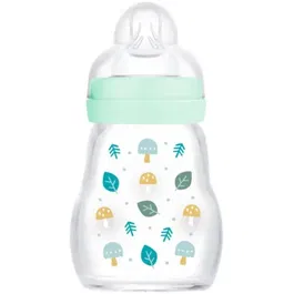 Mam Biberón de Vidrio 170ml Azul Tetina Flow 1 para Bebé de 0 a 6 Meses