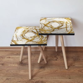 Hanah Home 2Shp101 Mesas Nido Beige y Dorado, MDF 18mm, Patas Madera Haya, Juego 2 uds