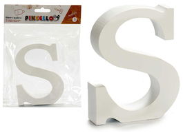 Pincello Letra S Madera Blanca 16 cm alto x 14.5 cm largo x 2 cm ancho (Set de 24)