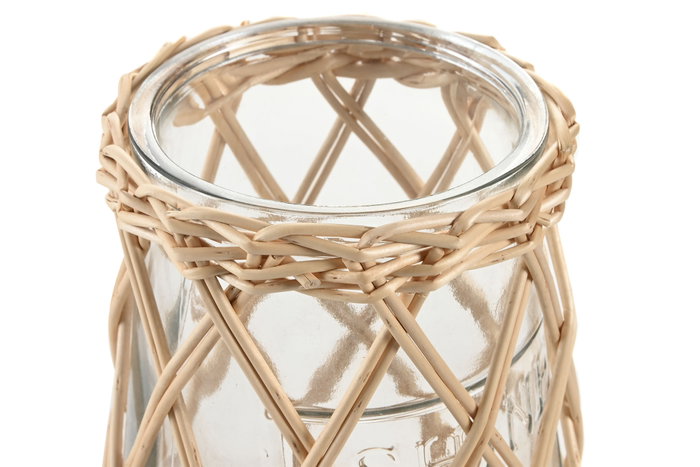 DKD Home Decor Portavelas de Cristal y Fibra Natural 18x18x24 cm