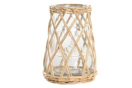 DKD Home Decor Portavelas de Cristal y Fibra Natural 18x18x24 cm