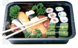 Bandeja negra sushi 22.5x17.5x4.5, 500 unidades