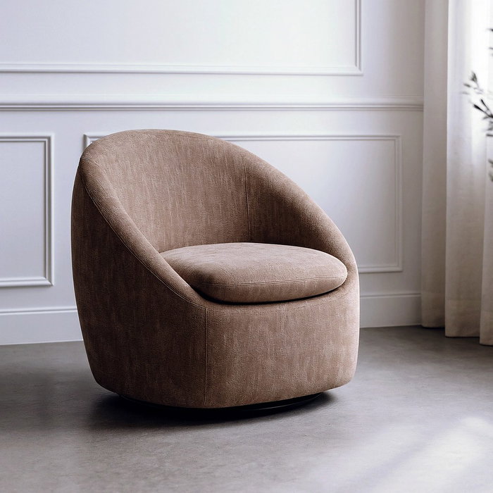 Sillón Giratorio Taupe Tejido-Madera 72 X 63 X 73 cm Sillón Giratorio Taupe Tejido-Madera 72 X 63 X 73 cm