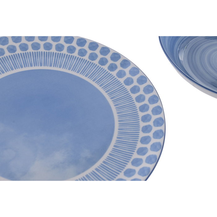 DKD Home Decor Set de Vajilla de 18 Piezas de Porcelana Azul Claro DKD Home Decor Set de Vajilla de 18 Piezas de Porcelana Azul Claro