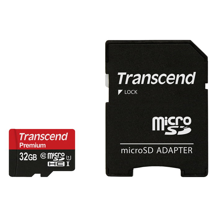 Transcend Premium Tarjeta de Memoria MicroSDHC 32GB Clase 10 U1, Velocidad Lectura 90MB/s, con Adaptador SD