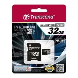 Transcend Premium Tarjeta de Memoria MicroSDHC 32GB Clase 10 U1, Velocidad Lectura 90MB/s, con Adaptador SD