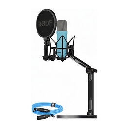 RODE NT1 Signature Bundle con Micrófono, Cable XLR y Soporte de Estudio de Mesa - Azul Claro