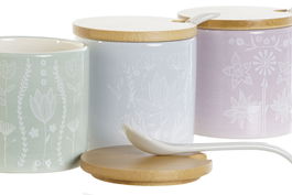 DKD Home Decor Azucarero Scandi Verde Lila 7.5 x 7.5 x 7.5 cm (3 Unidades)