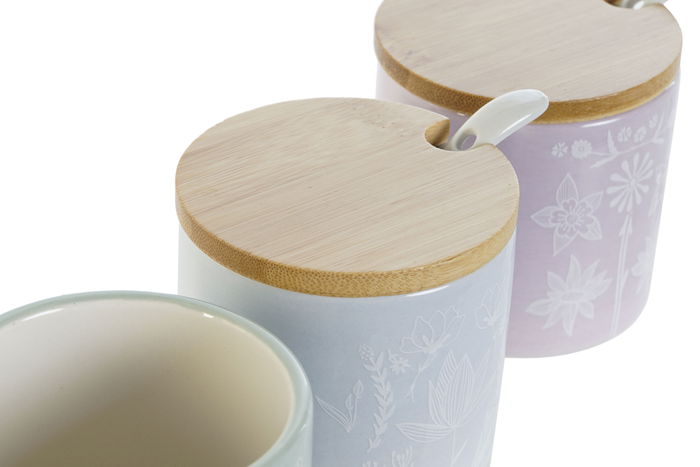 DKD Home Decor Azucarero Scandi Verde Lila 7.5 x 7.5 x 7.5 cm (3 Unidades)