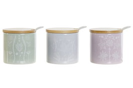DKD Home Decor Azucarero Dolomite Bambu Surtido de 3 Colores