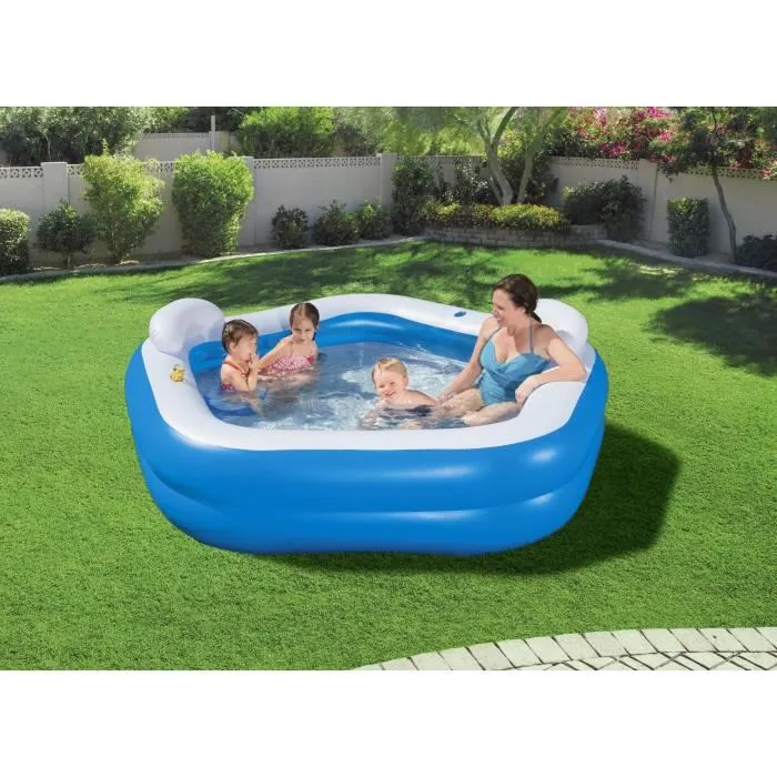 Bestway Piscina Hinchable Octogonal con Asientos y Reposacabezas, Capacidad 575 L, Dimensiones 213 x 206 x 69 cm, Incluye Portavasos y Cojines