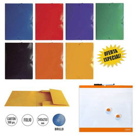 SENFORT Pack de 10 carpetas con gomas y solapas formato folio con pizarra de regalo